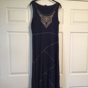 Navy embroidered sleeveless dress